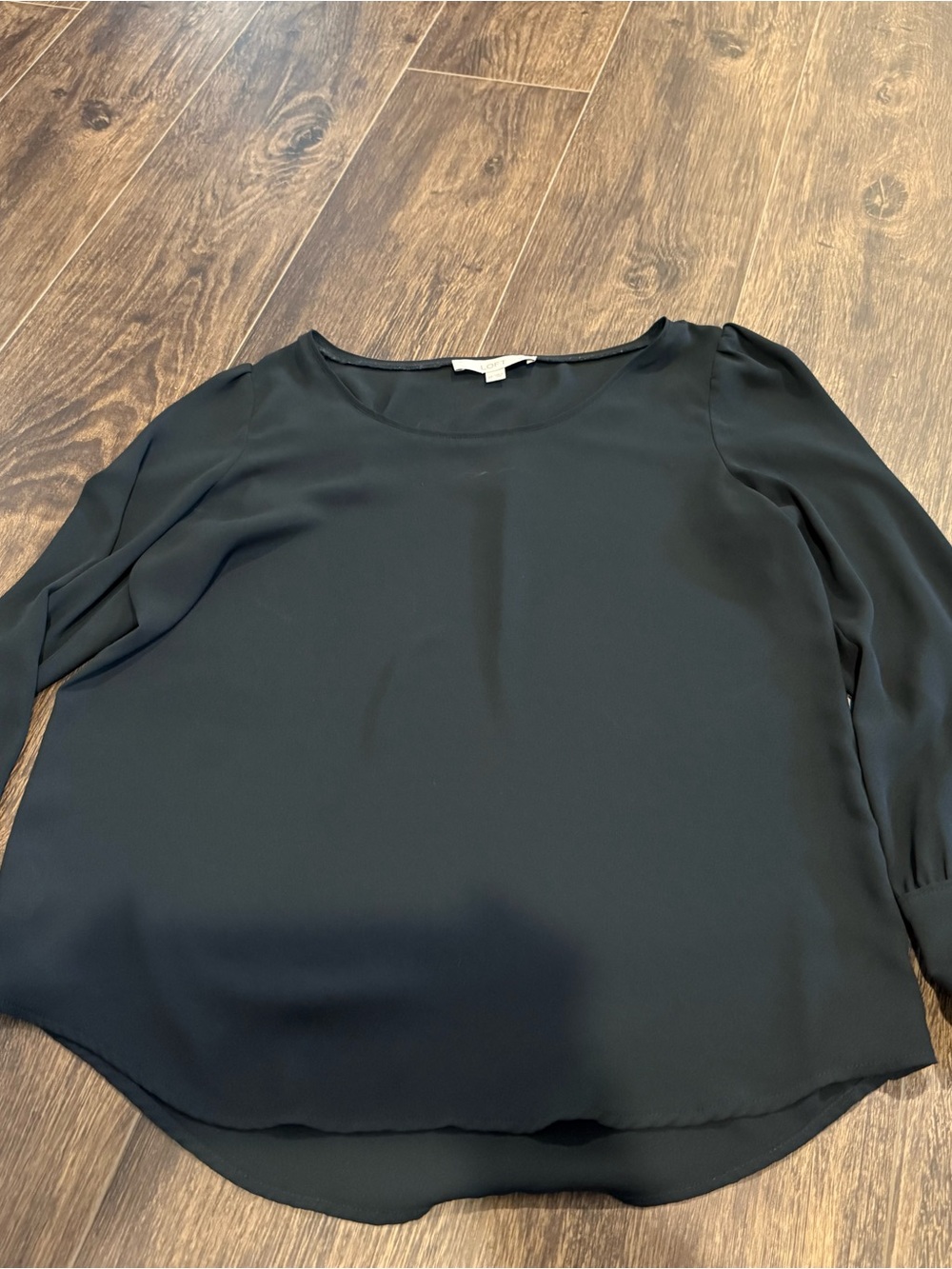LOFT Black Long-Sleeve Round-Neck Blouse